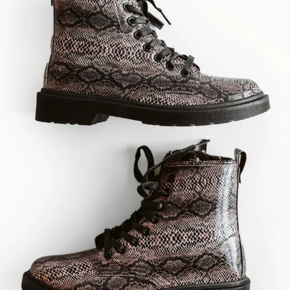 Pink Snakeskin Combat Boots - Picture 7 of 12